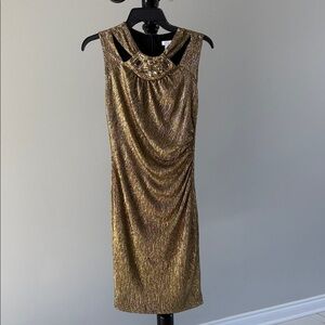 Cache Gold Embellished Mini Dress